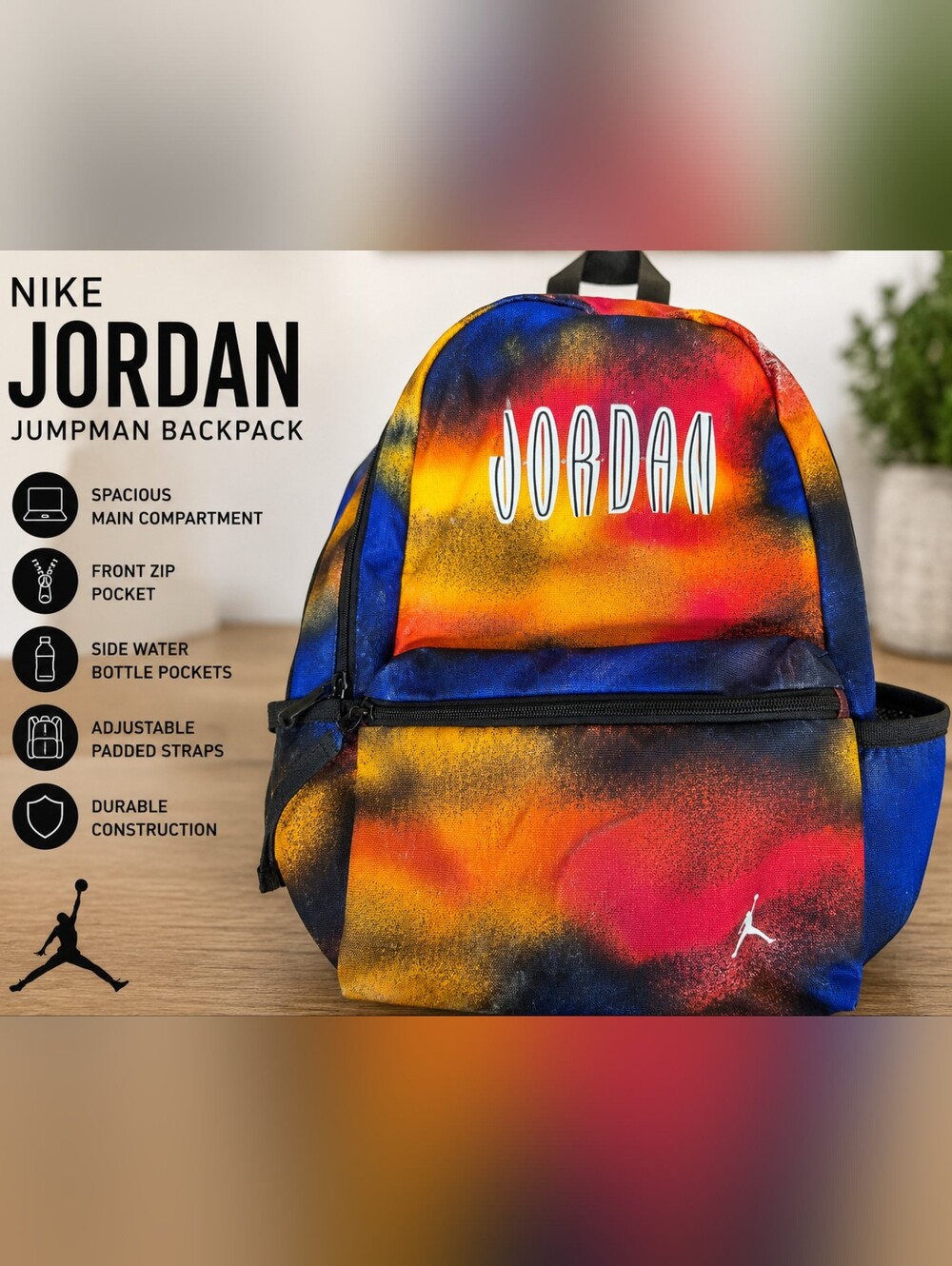 Nike Jordan Jumpman Multicolor Backpack Book Bag School Travel Athletic Bag